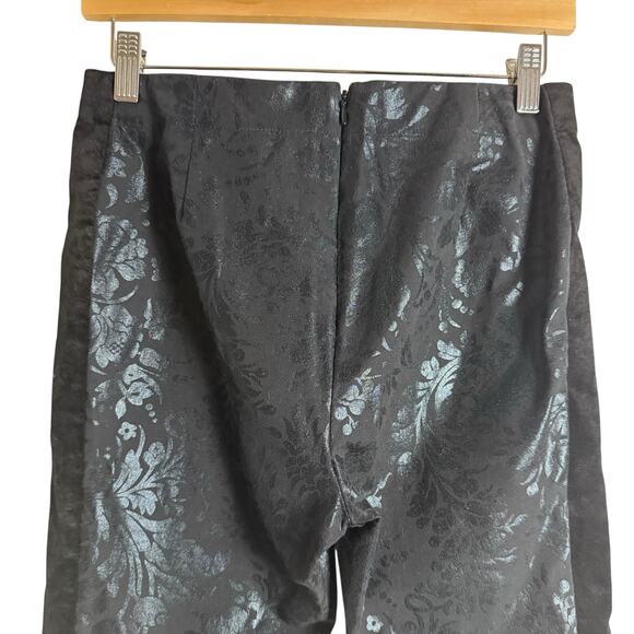 Anthropologie Essential Skinny Black Floral Brocade Velvet Tuxedo Stripe Pants - Picture 6 of 10